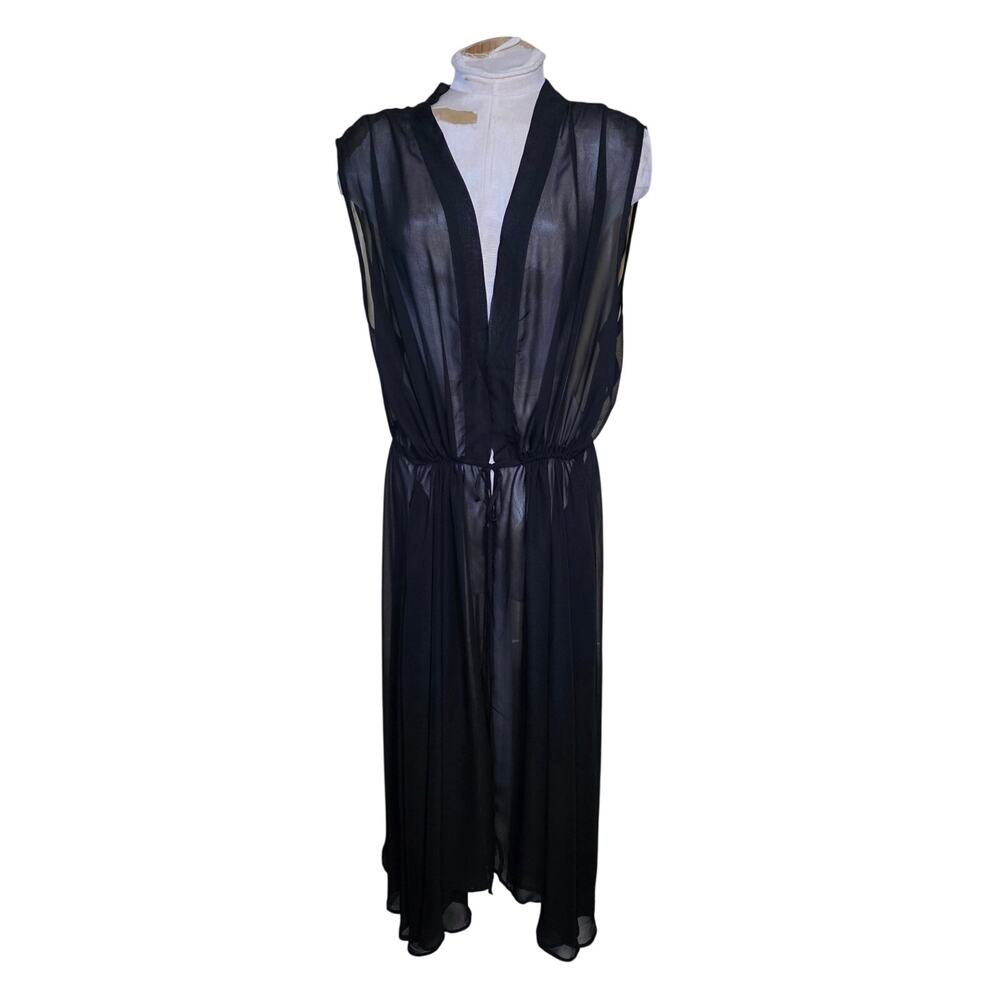 LuLaRoe Black Goth Sheer Robe Beach Coverup Kimono Layer Pockets XL‎